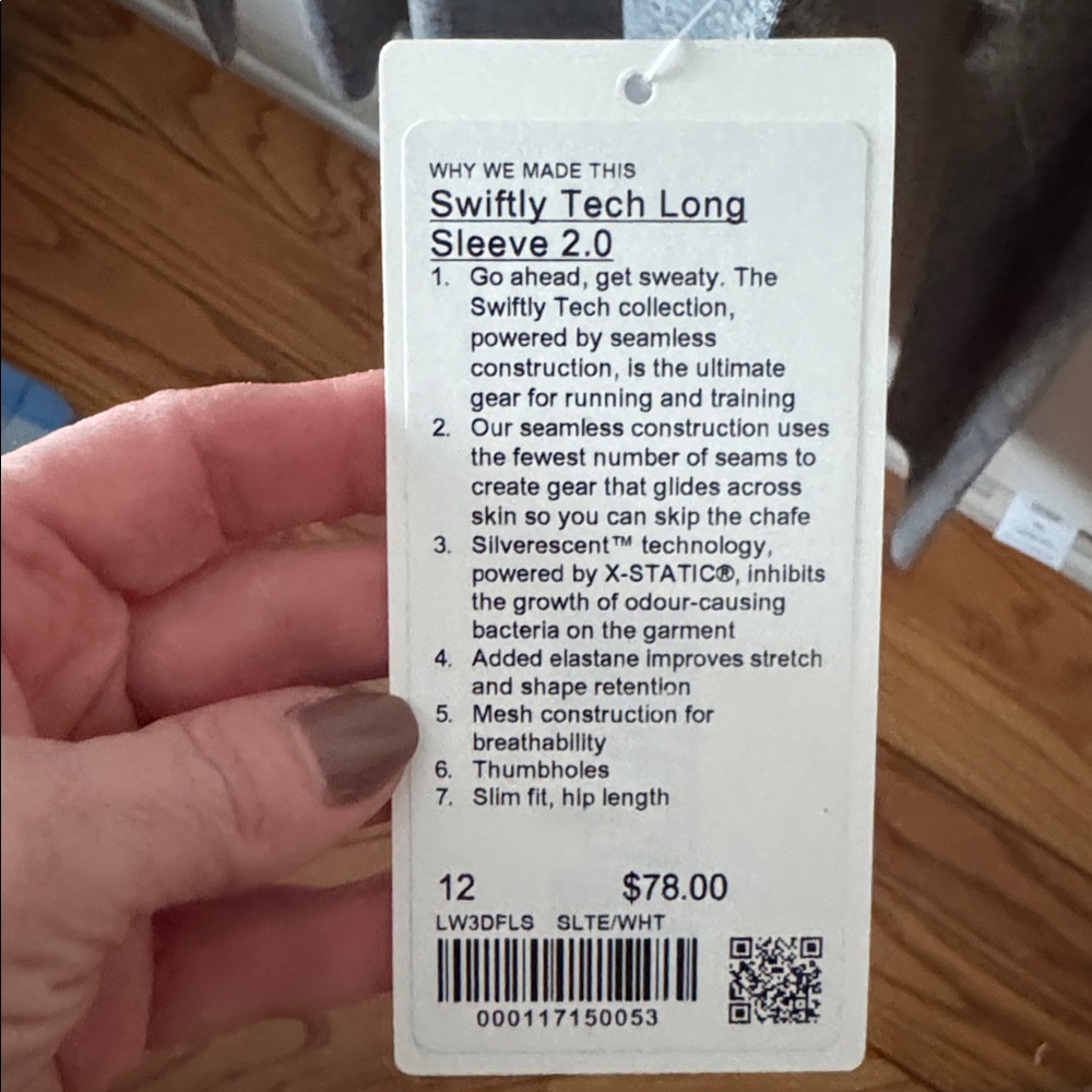 LULULemon Swiftly Tech Long-Sleeve Shirt 2.0 Slte/wht NWT - Picture 2 of 2